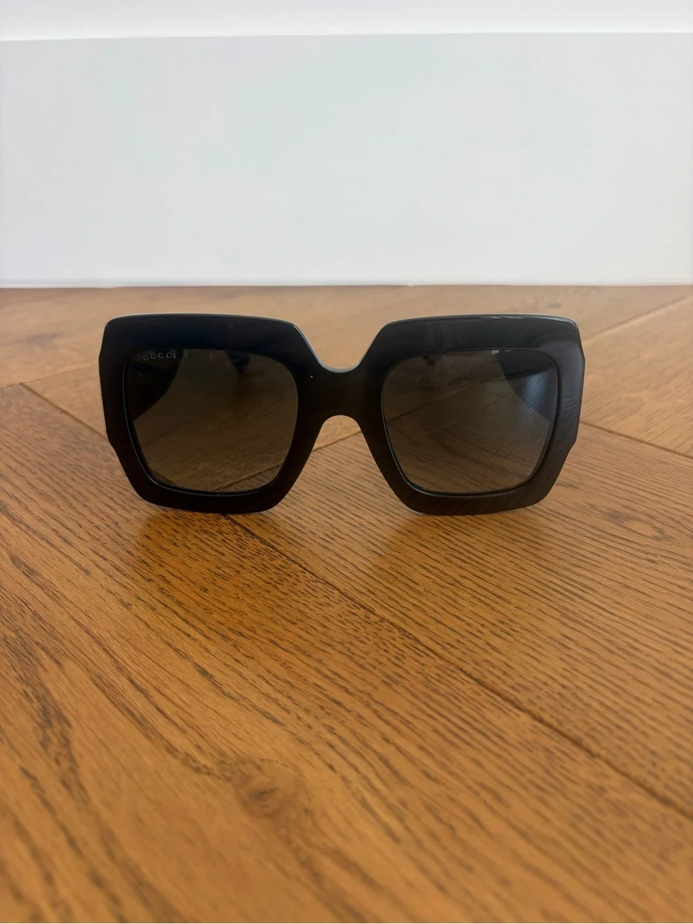 Gucci Black Glitter Oversized Square Sunglasses with Gold GG Temples